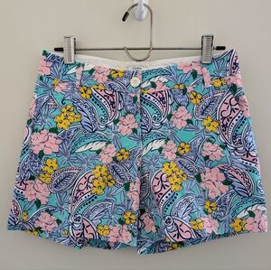 NEW Crown & Ivy Caroline 5" Chino Shorts WOMENS Size 4 Floral Paisley Aqua Pink